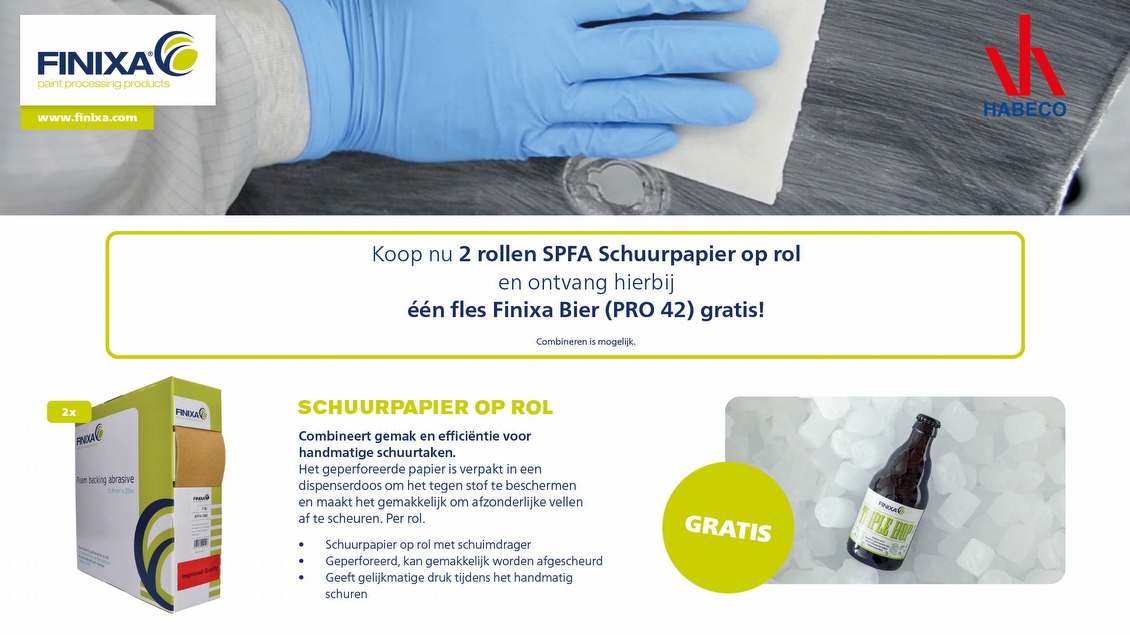 1 fles bier GRATIS bij 2 rollen SPFA schuurpapier